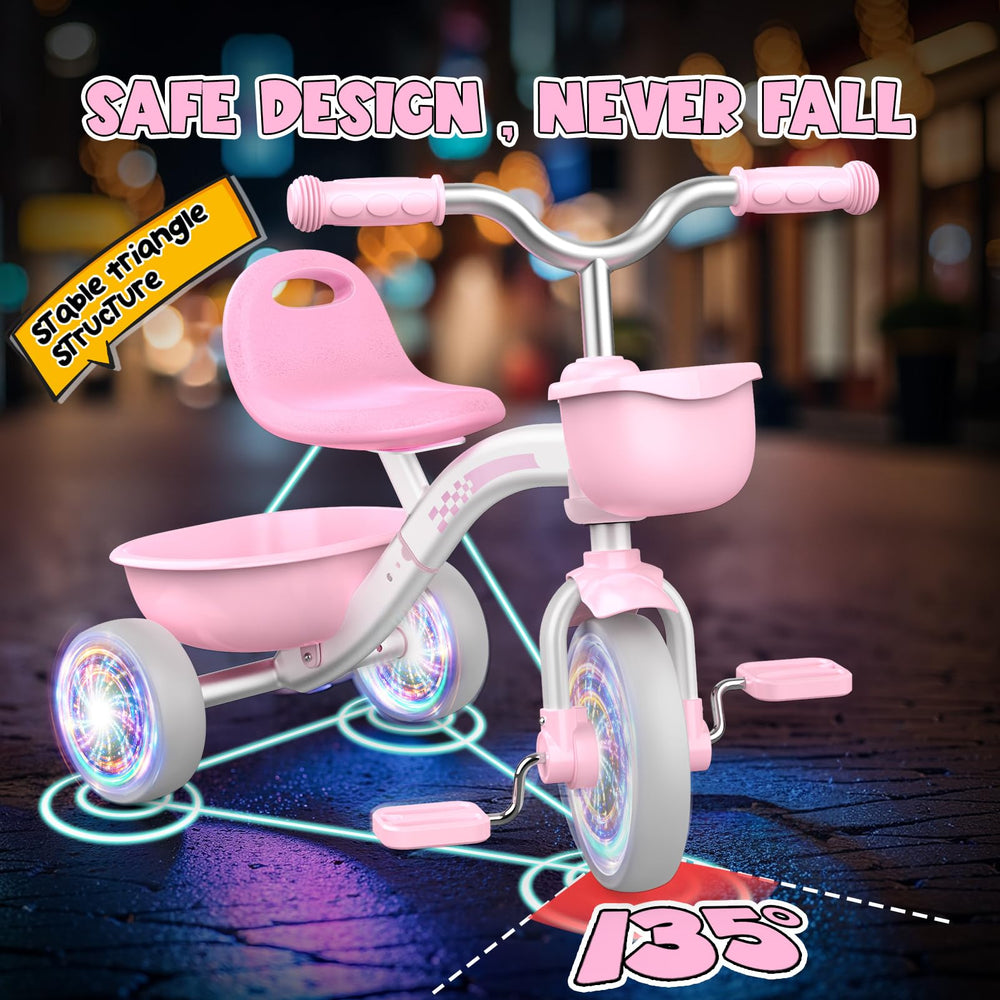 Kkdi Toddler Tricycle wide wheels enhance balance and control.