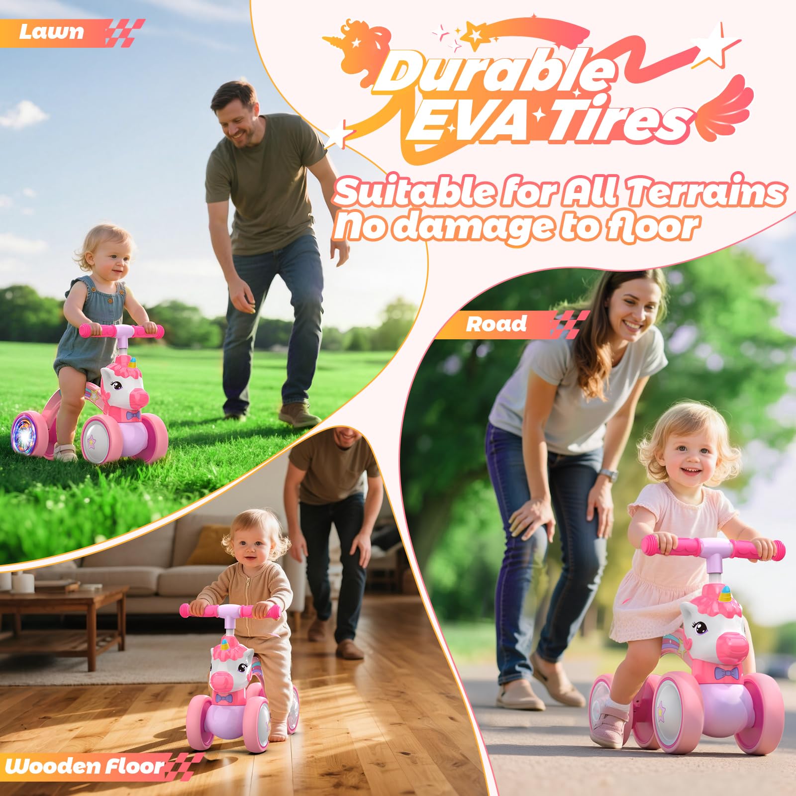 KKDI Unicorn Balance Bike supports growth in balance and coordination safely.