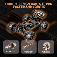 kkny durable tires and shocks absorb impacts on uneven ground.