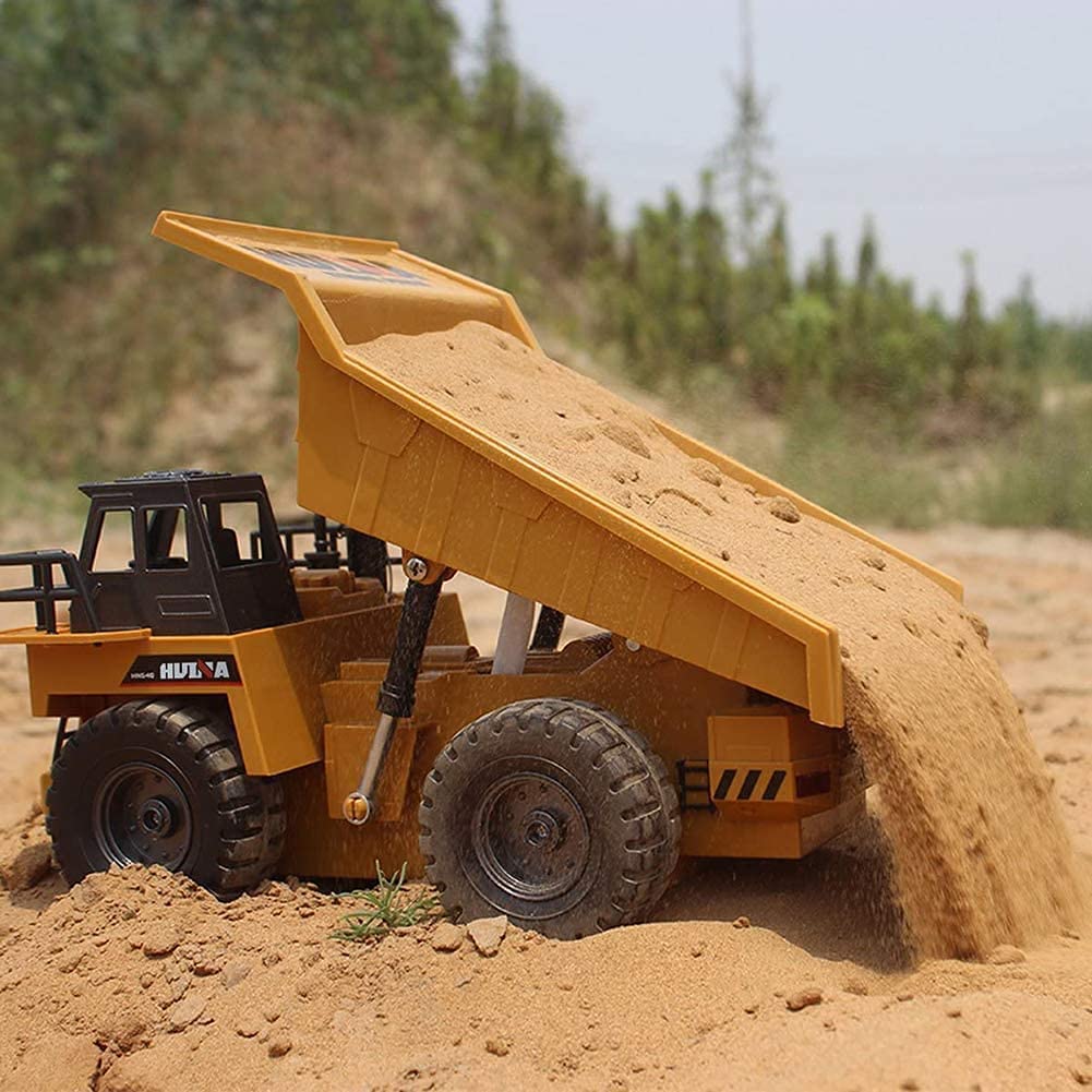 kkny rc dump truck rear view highlights sturdy build for durability