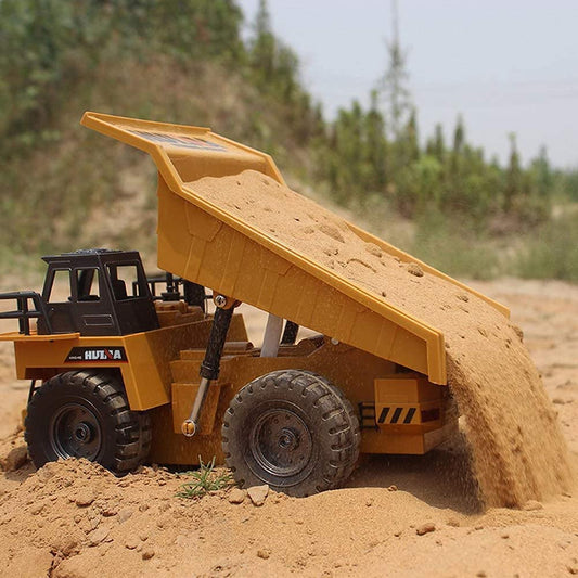 kkny rc dump truck rear view highlights sturdy build for durability