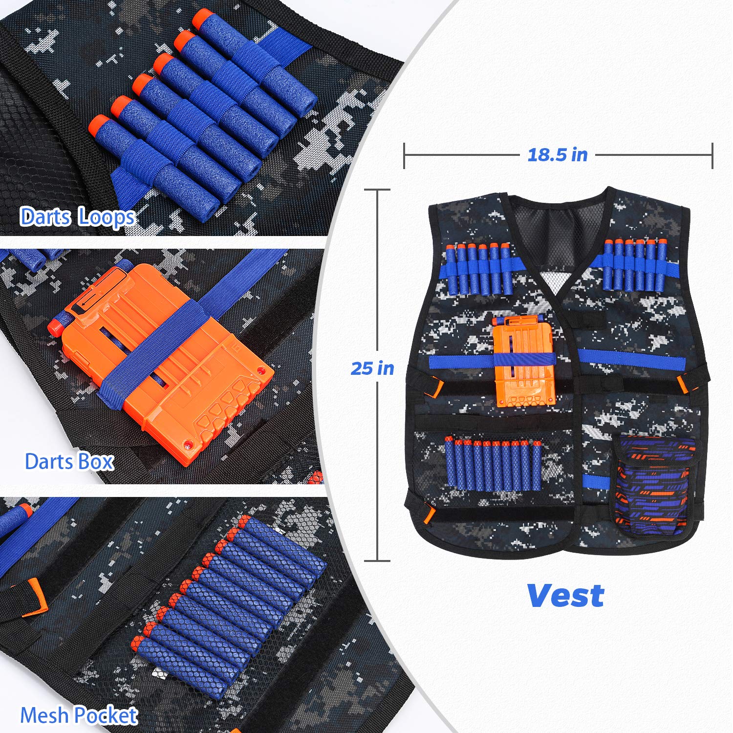 KKONES Kids Tactical Vest Kit darts bag for storing extra ammo on the move