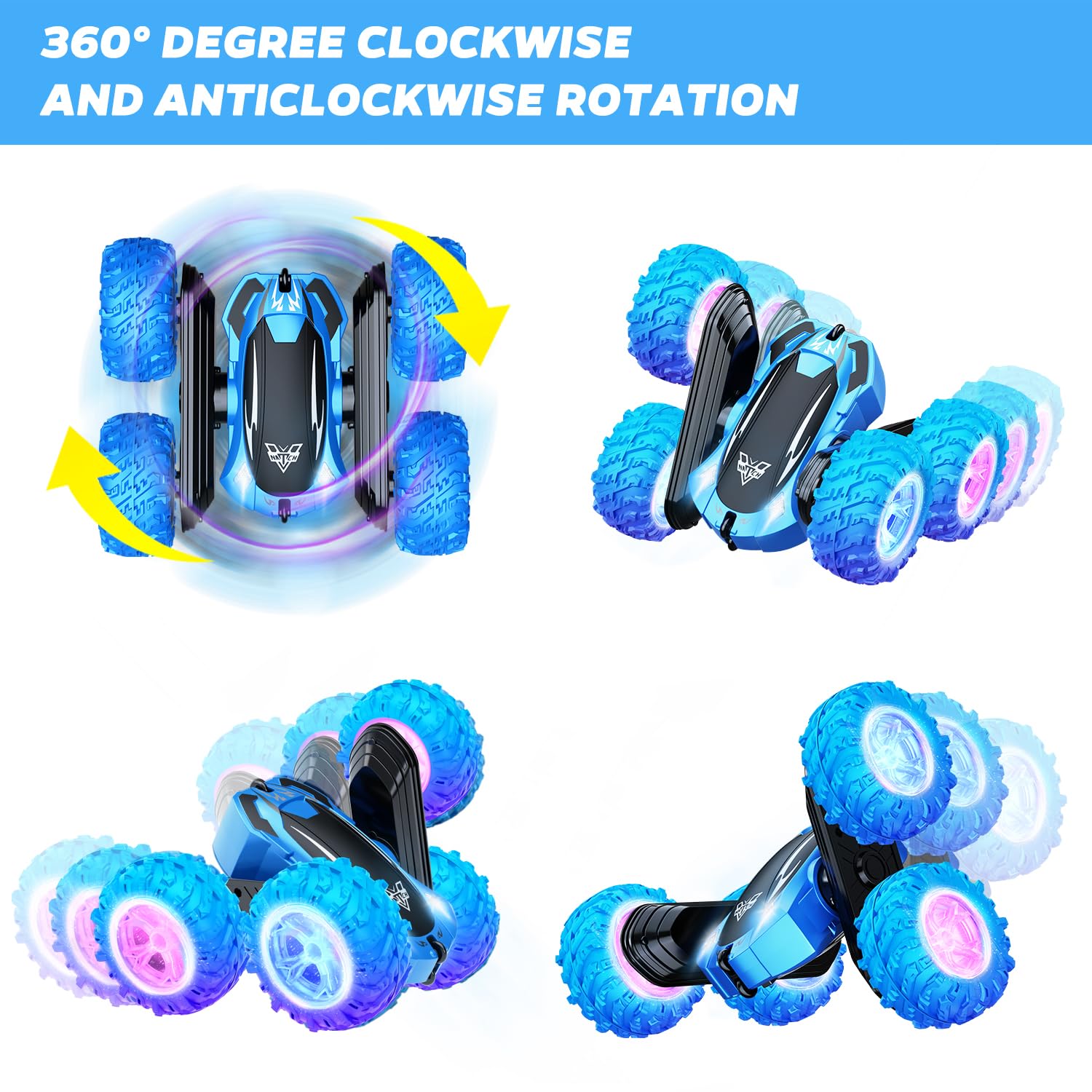 KKONES remote-control car 360-flip-action capturing spins and flips on any surface