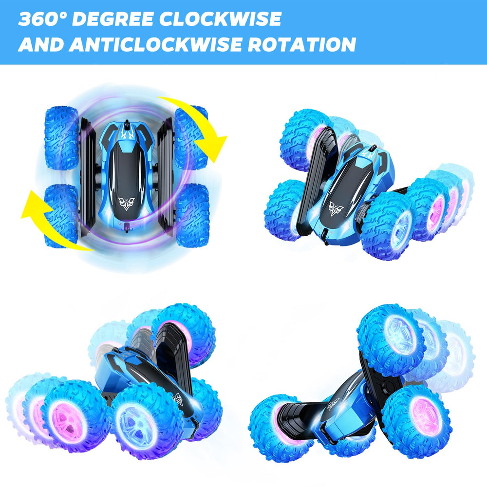 KKONES remote-control car 360-flip-action capturing spins and flips on any surface