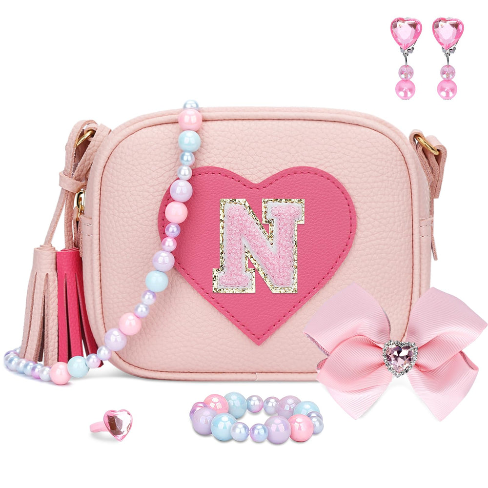 KKXIU heart purse with initials, ideal for dress-up play and storage.