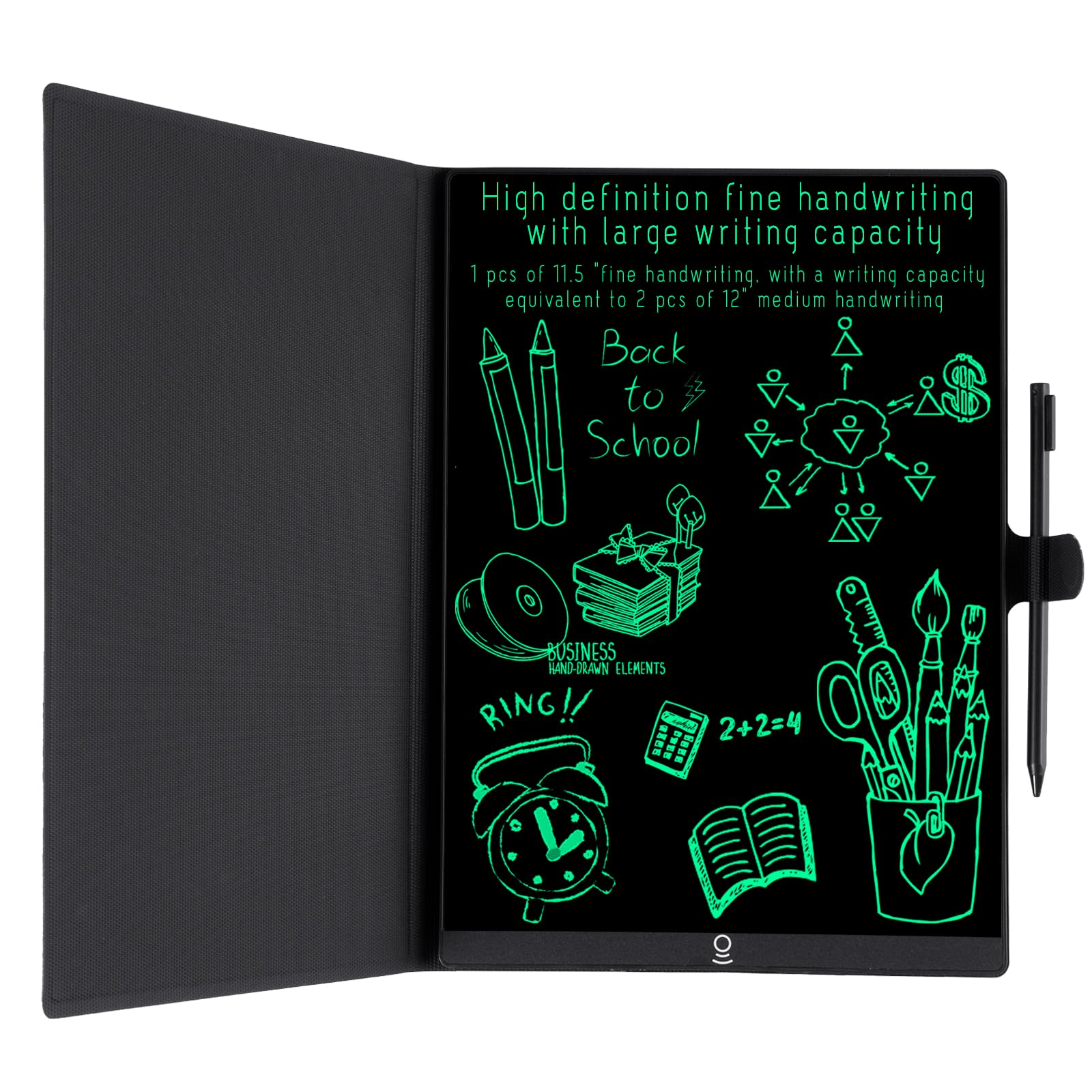 KKYSTAR erasable tablet showing magnetic pen clasp to prevent loss.