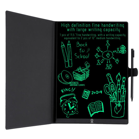 KKYSTAR erasable tablet showing magnetic pen clasp to prevent loss.