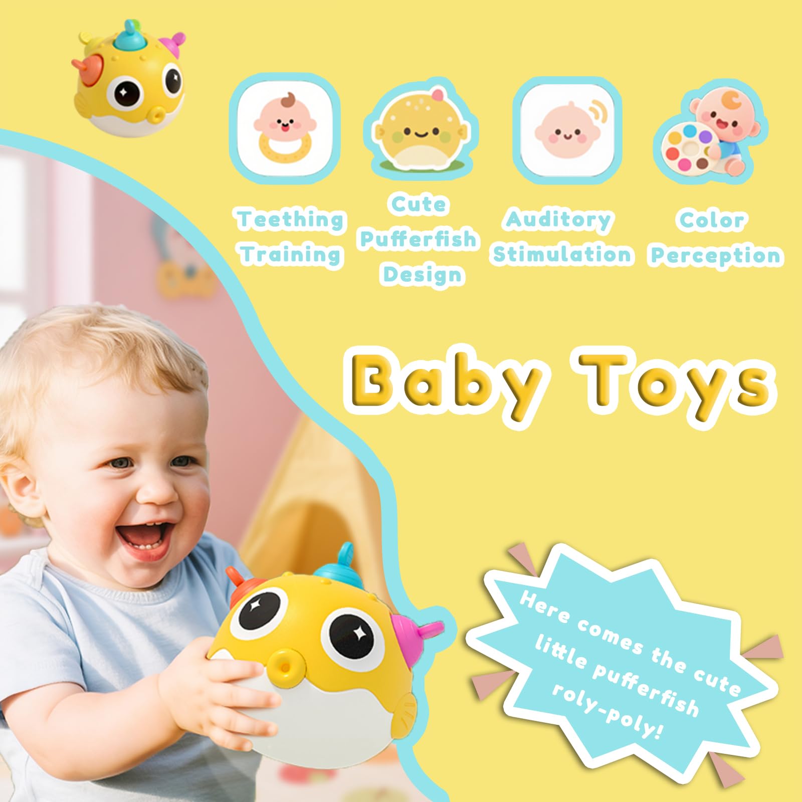 Kleikyerel baby teether-pufferfish captivates with bright colors and soothing chew-friendly design.
