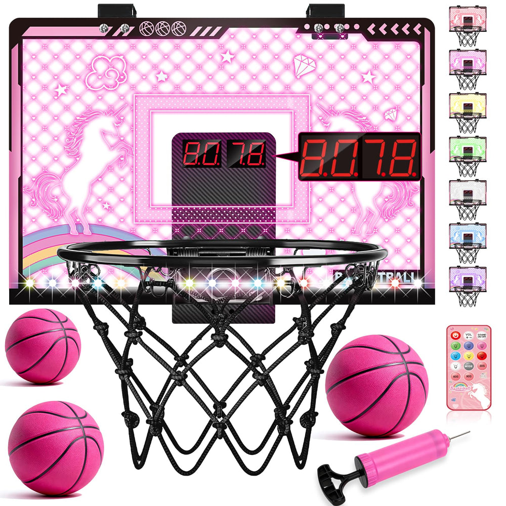 Kleikyerel unicorn indoor basketball hoop front view highlights compact indoor play for kids