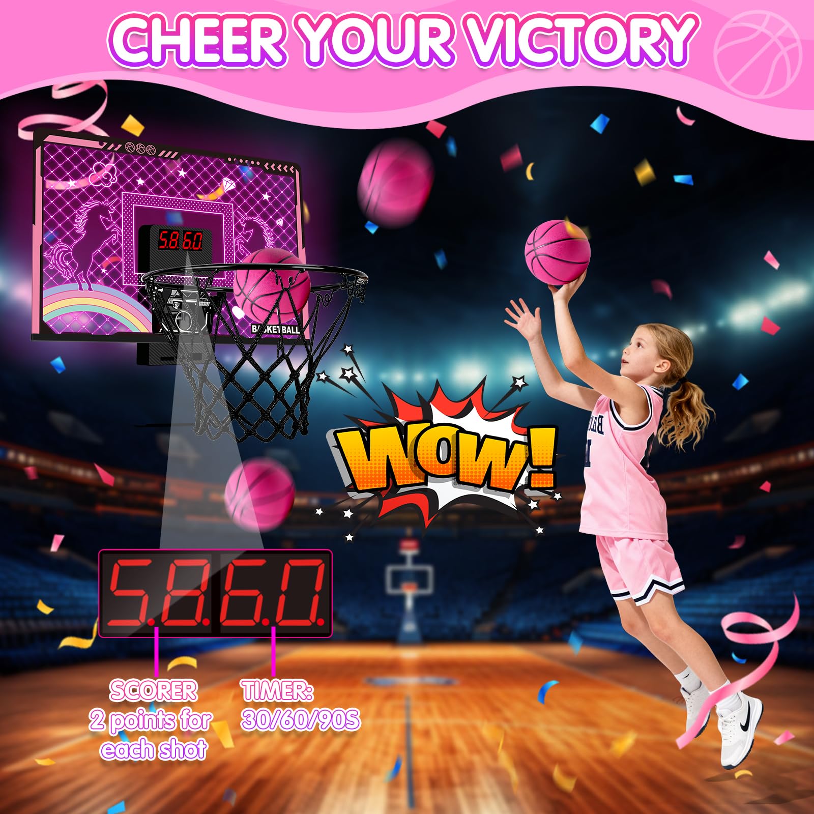 Kleikyerel hoop over door with scoreboard and LED lights for engaging feedback