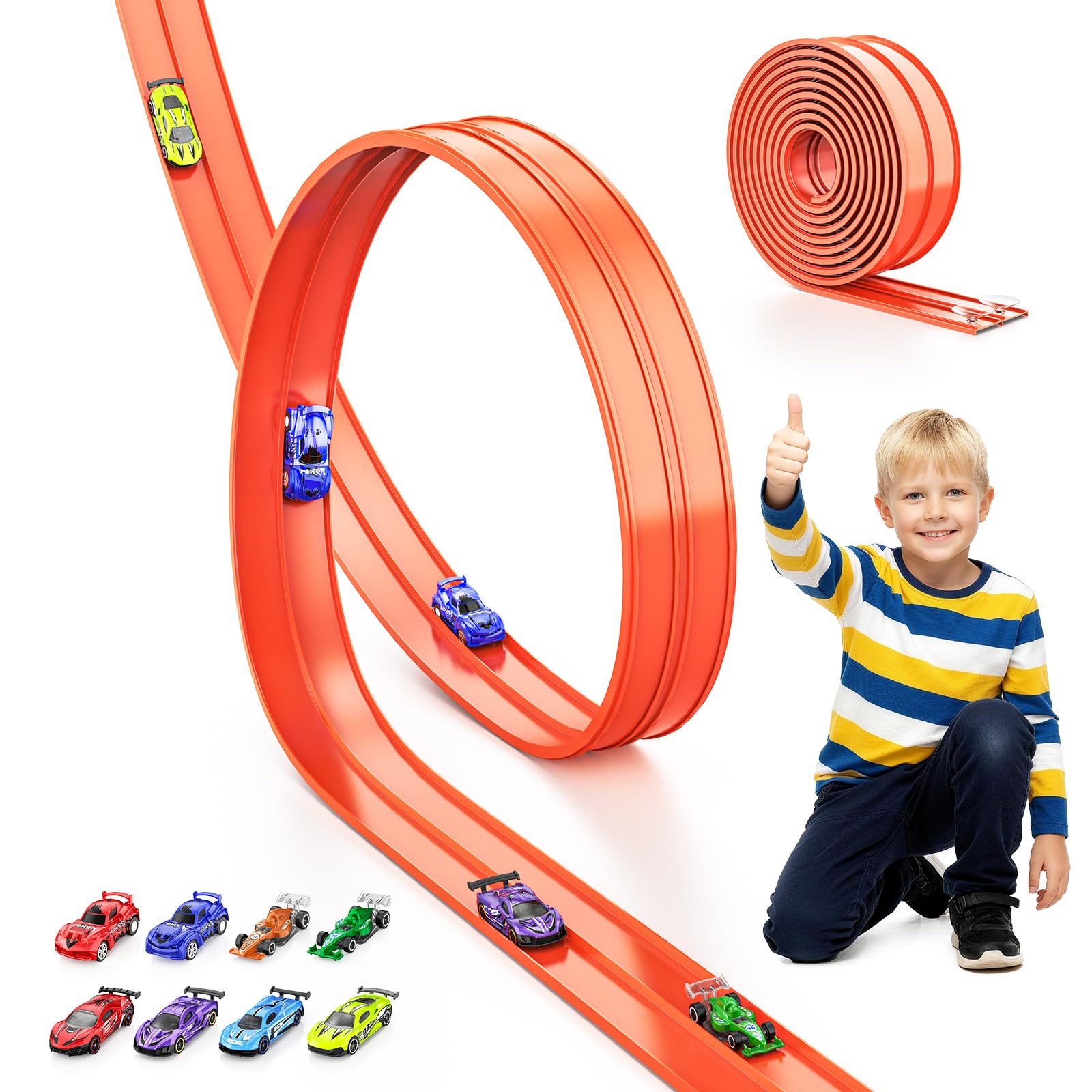 Kleikyerel flexible race track being set up on a table with suction cups for quick play.