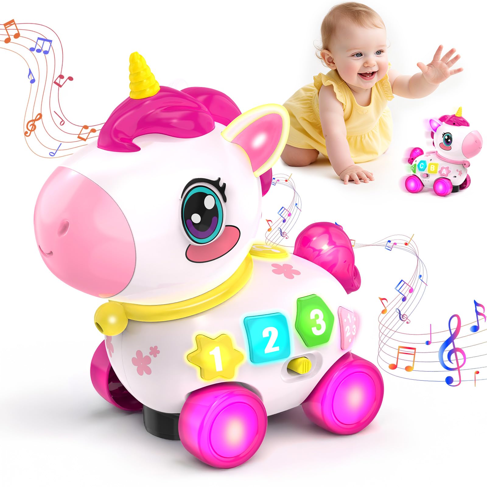Kleikyerel unicorn musical learning toy with lights and tunes for toddlers