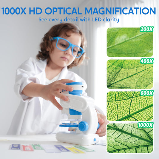 Klever Kits 2in1 handheld microscope enables on-the-go discoveries with portable design.