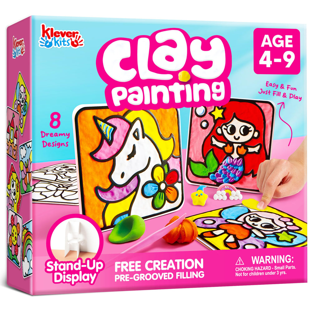Klever Kits air-dry clay painting board with grooves for tidy lines and easy filling.
