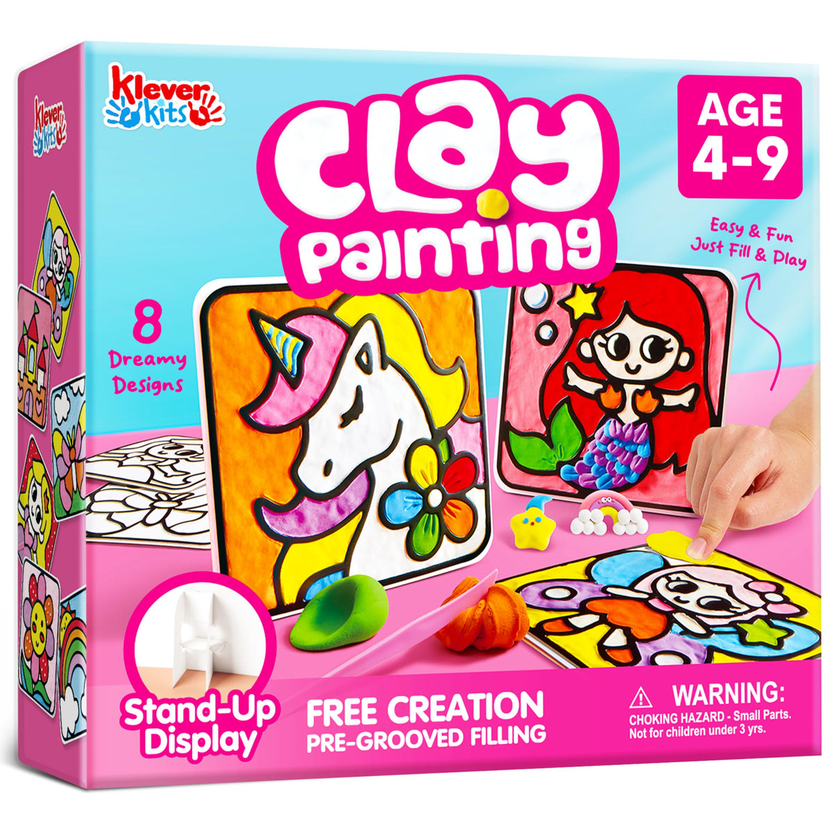 Klever Kits air-dry clay painting board with grooves for tidy lines and easy filling.