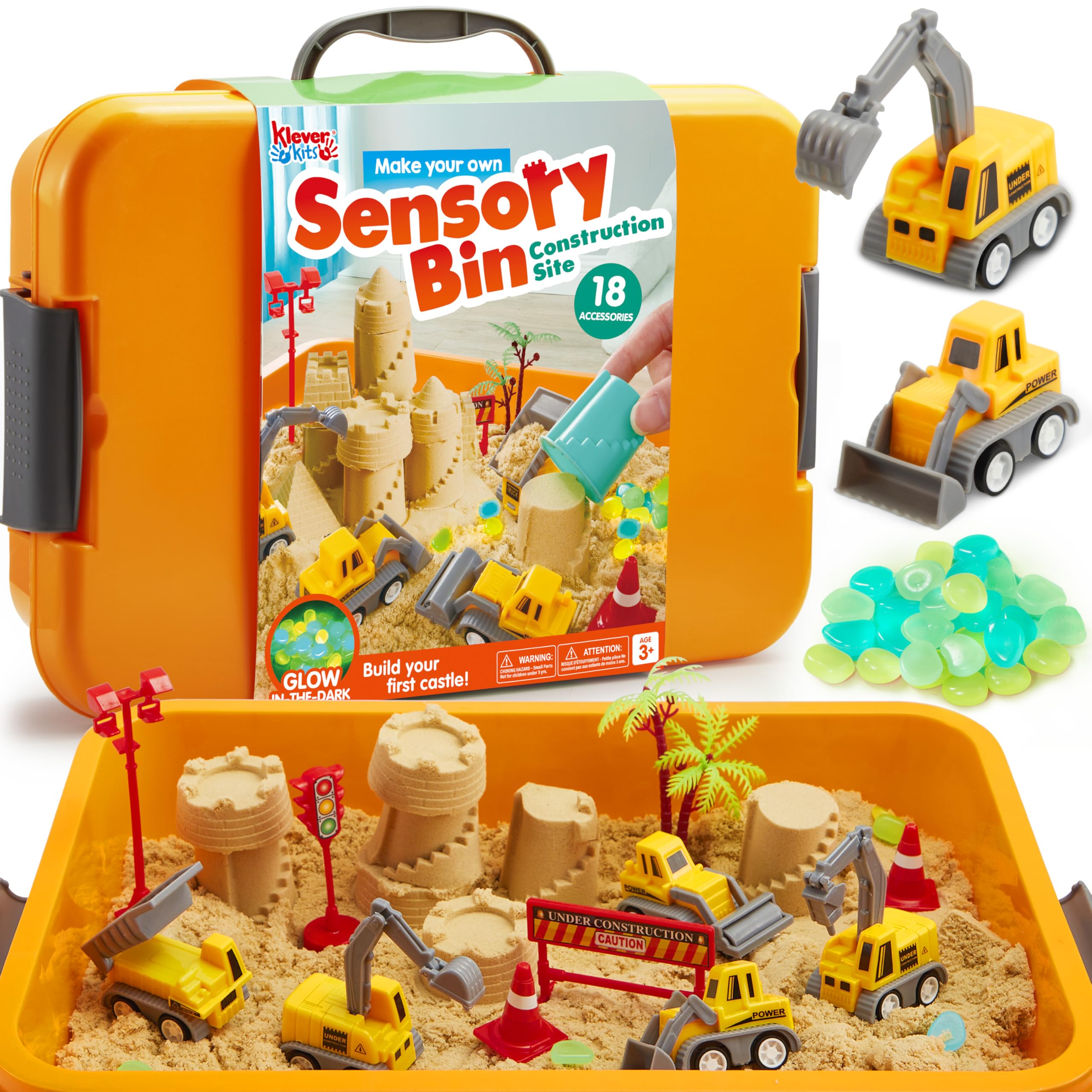 Klever Kits construction sensory bin for toddlers with buildable components and tools