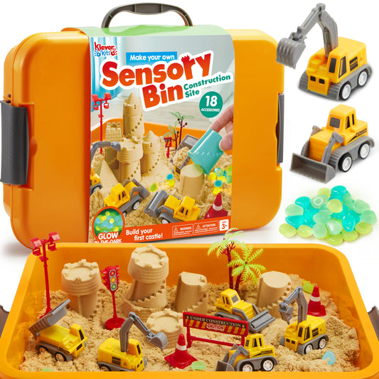 Klever Kits construction sensory bin for toddlers with buildable components and tools