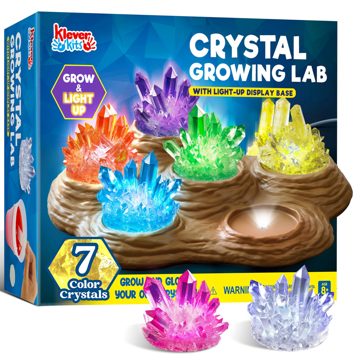 Klever Kits crystal lab base lights up for a glowing night display