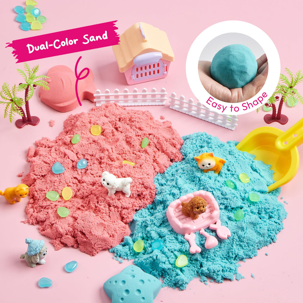 Klever Kits dual-color sand enables moldable, mess-free exploration.