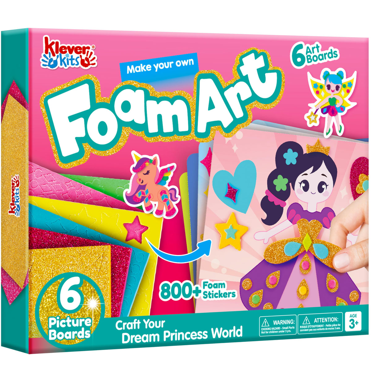 Klever Kits foam art kit overview image showing bright, mess-free creativity for kids