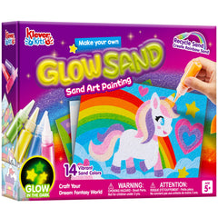 Klever Kits Glow Sand Art Bottles display vibrant colors for mess-free crafting.