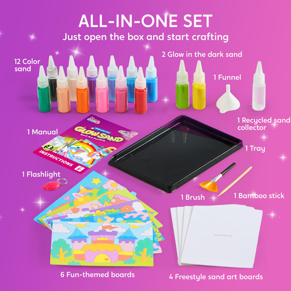 Klever Kits Glow Sand Pre-cut Boards guide kids to creative layouts.