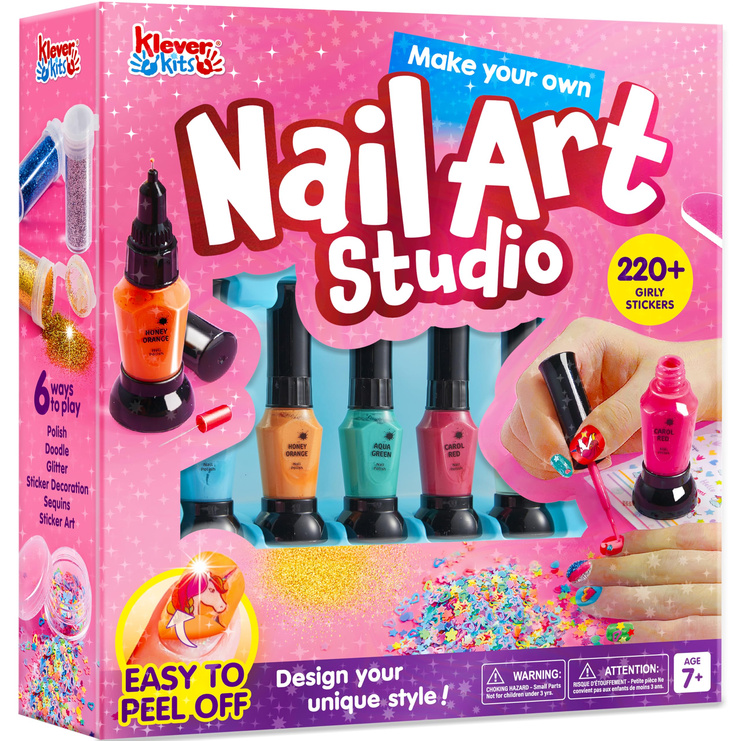 Klever Kits Kids Nail Polish Set colors display for creative nail art sessions.