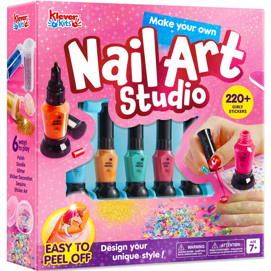 Klever Kits Kids Nail Polish Set colors display for creative nail art sessions.