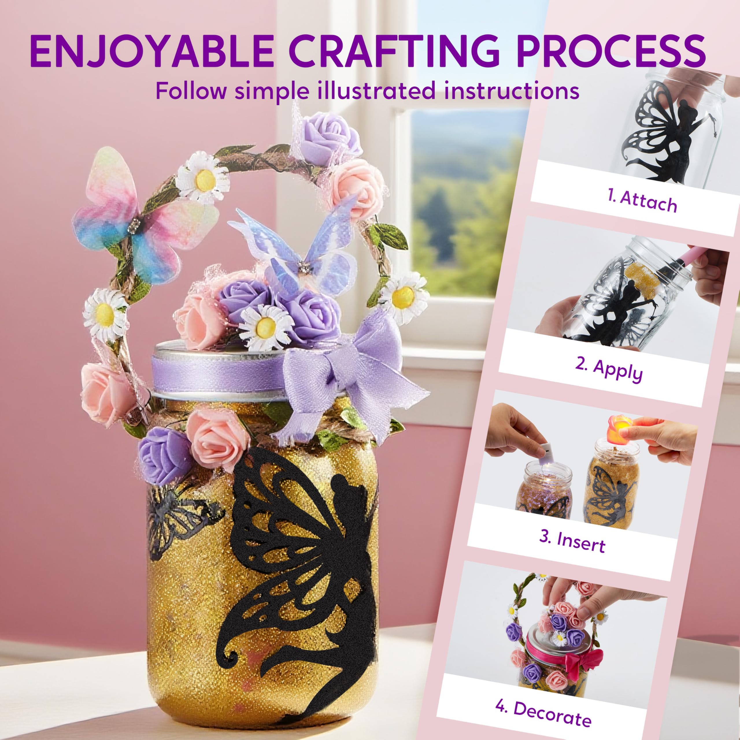 Klever Kits LED string lights create a twinkling fairy atmosphere around crafts.