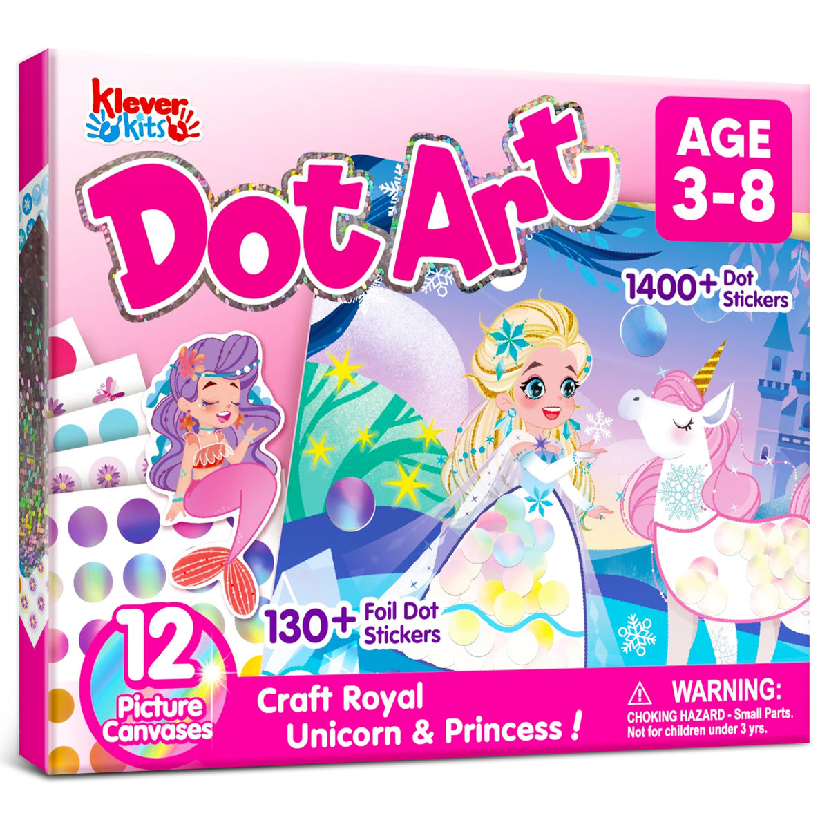 Klever Kits Princess Dot Art Kit canvases with vibrant dot art for creative play