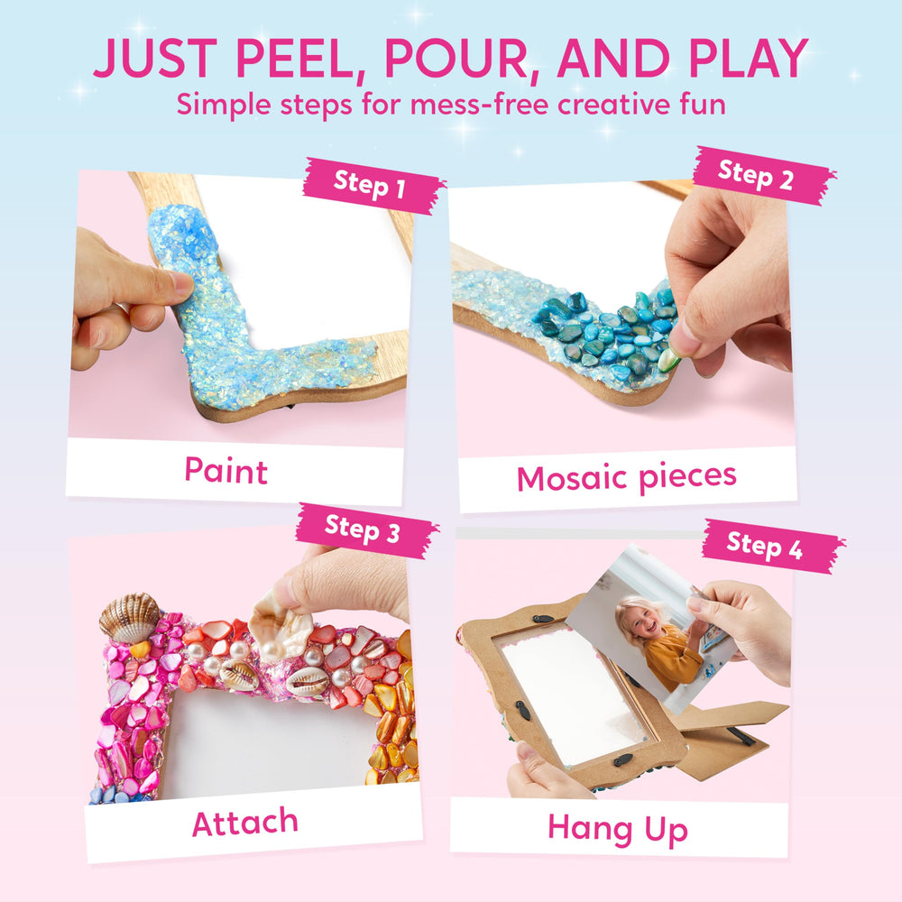 Klever Kits seashells and pearls decorate frames with ocean texture.