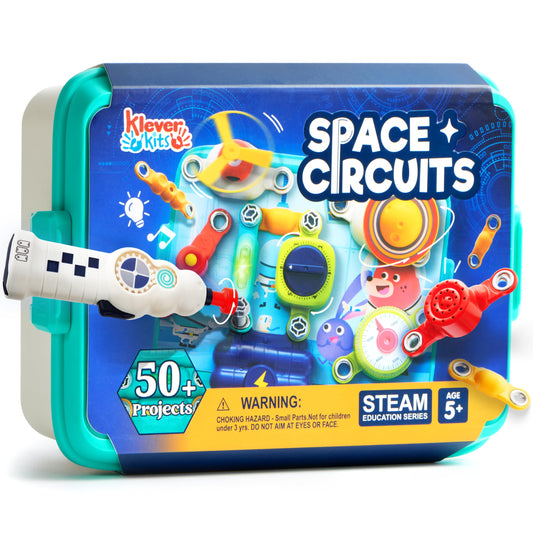 Klever Kits Space Circuit Adventure: kids activate lights in a space-themed project