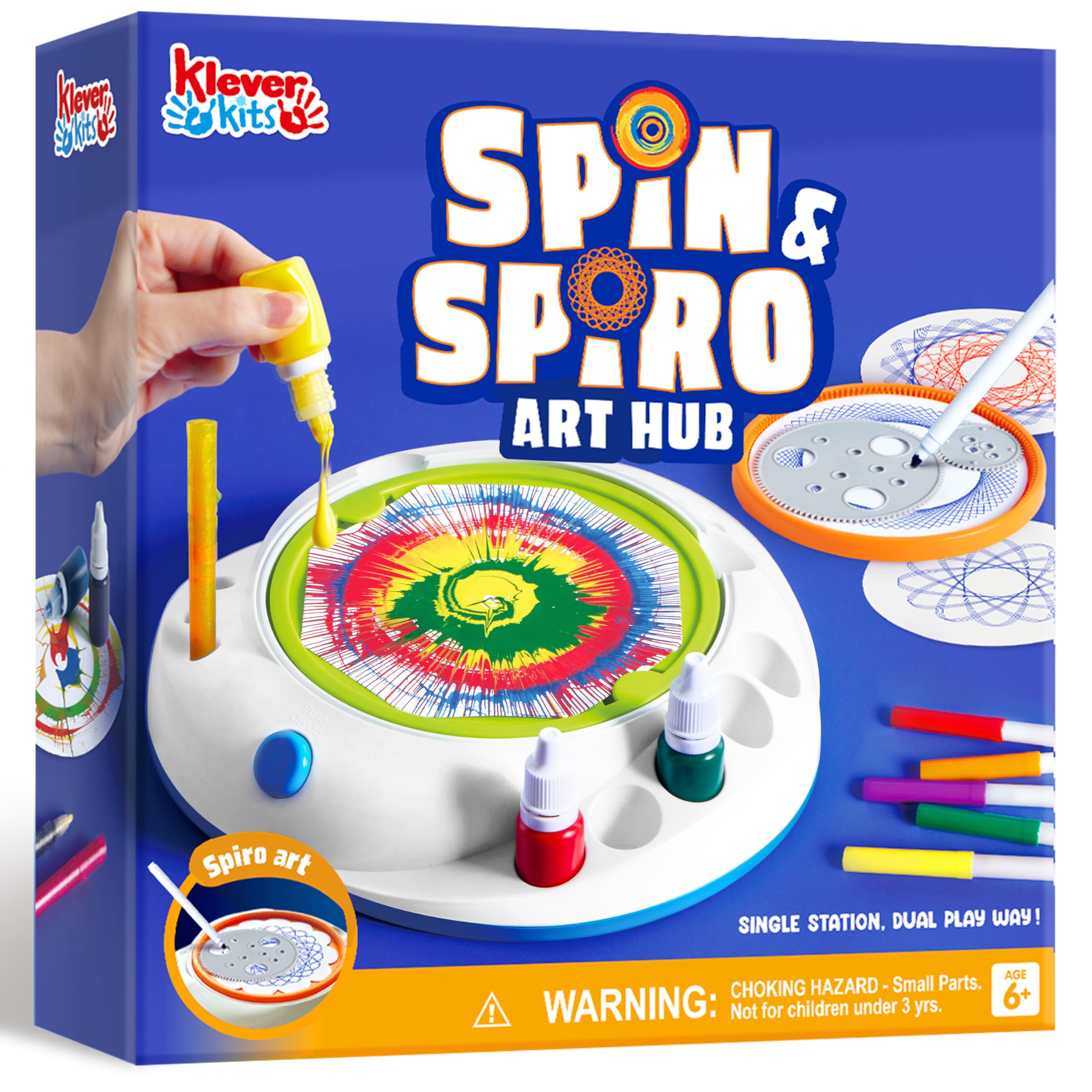 Klever Kits Spin Art station fuels creative play with vibrant colors.