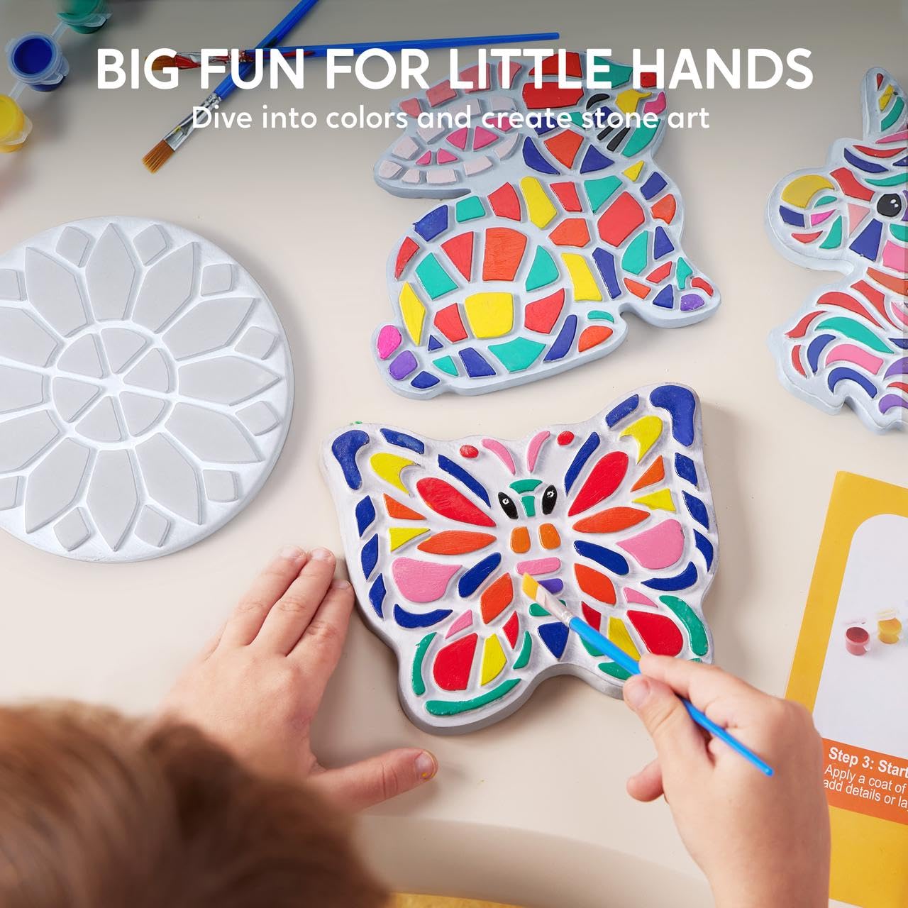 Klever Kits Stepping Stones Bunny design paint kit adds whimsical garden markers for kids.