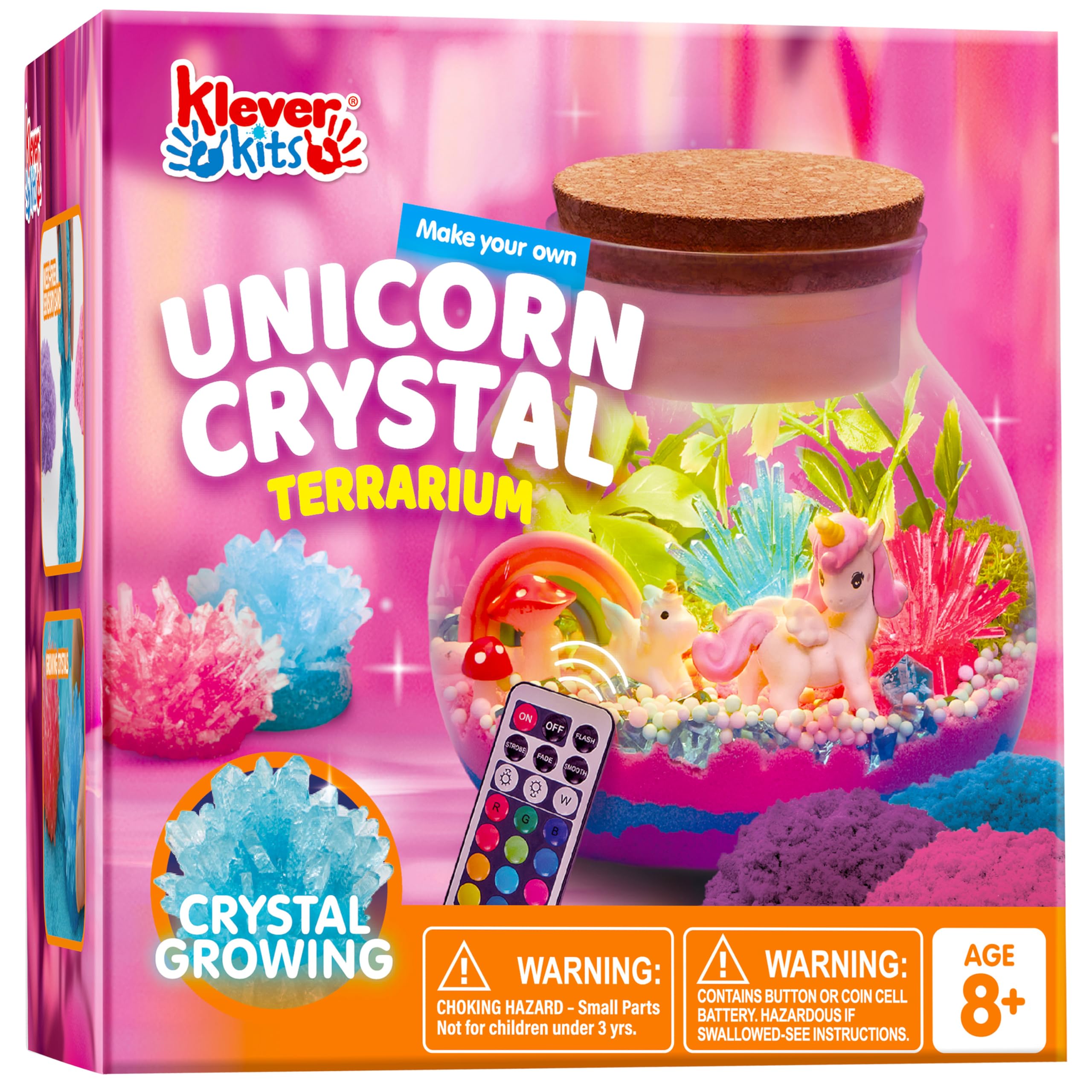 Klever Kits unicorn terrarium kit with colorful sand and crystal-growing materials for kids