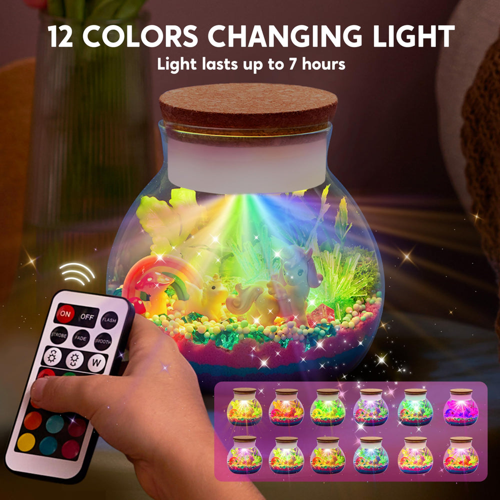 Klever Kits unicorn figurines for imaginative play inside the terrarium scene