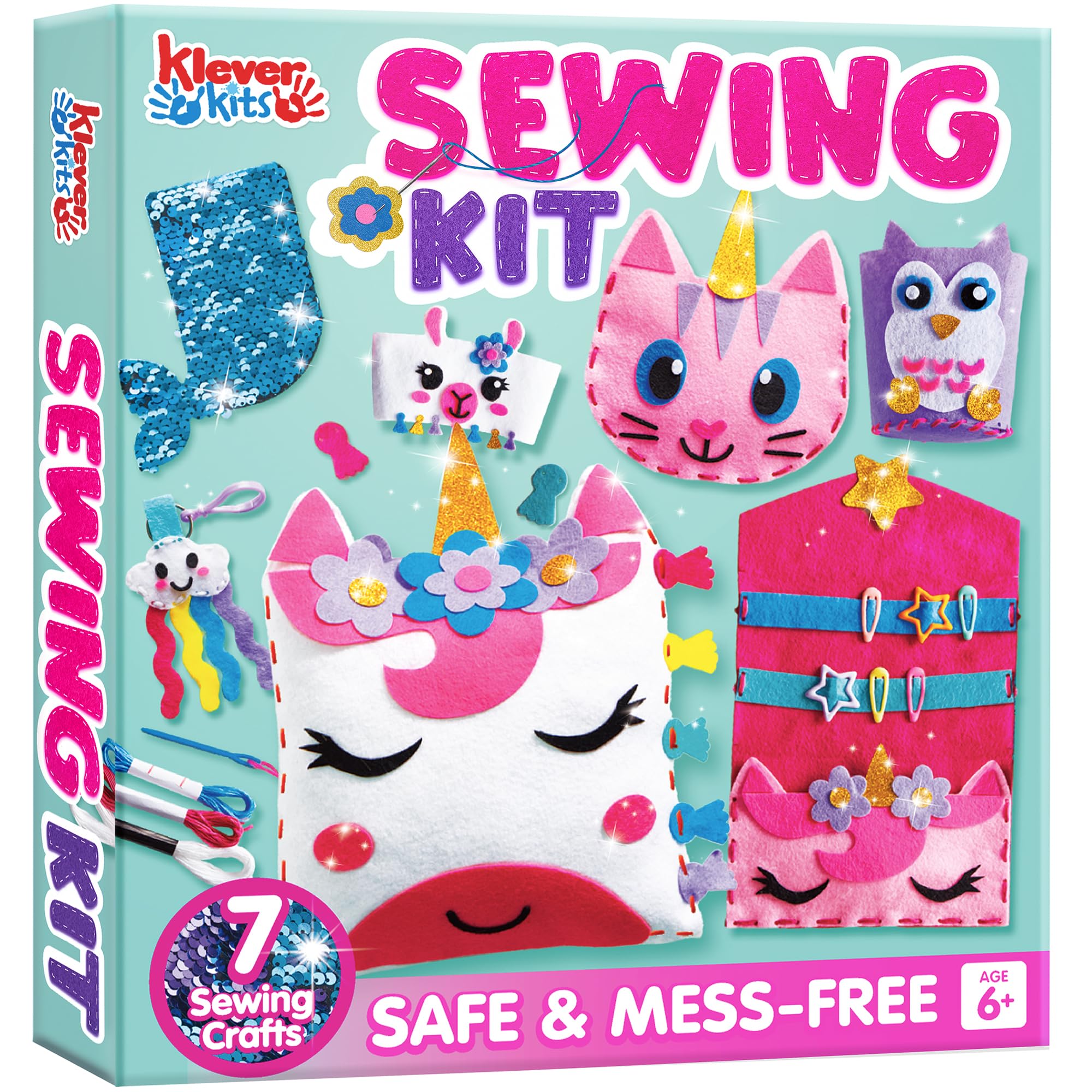 Klever Kits unicorn pillow front view — easy starter sewing project for kids.