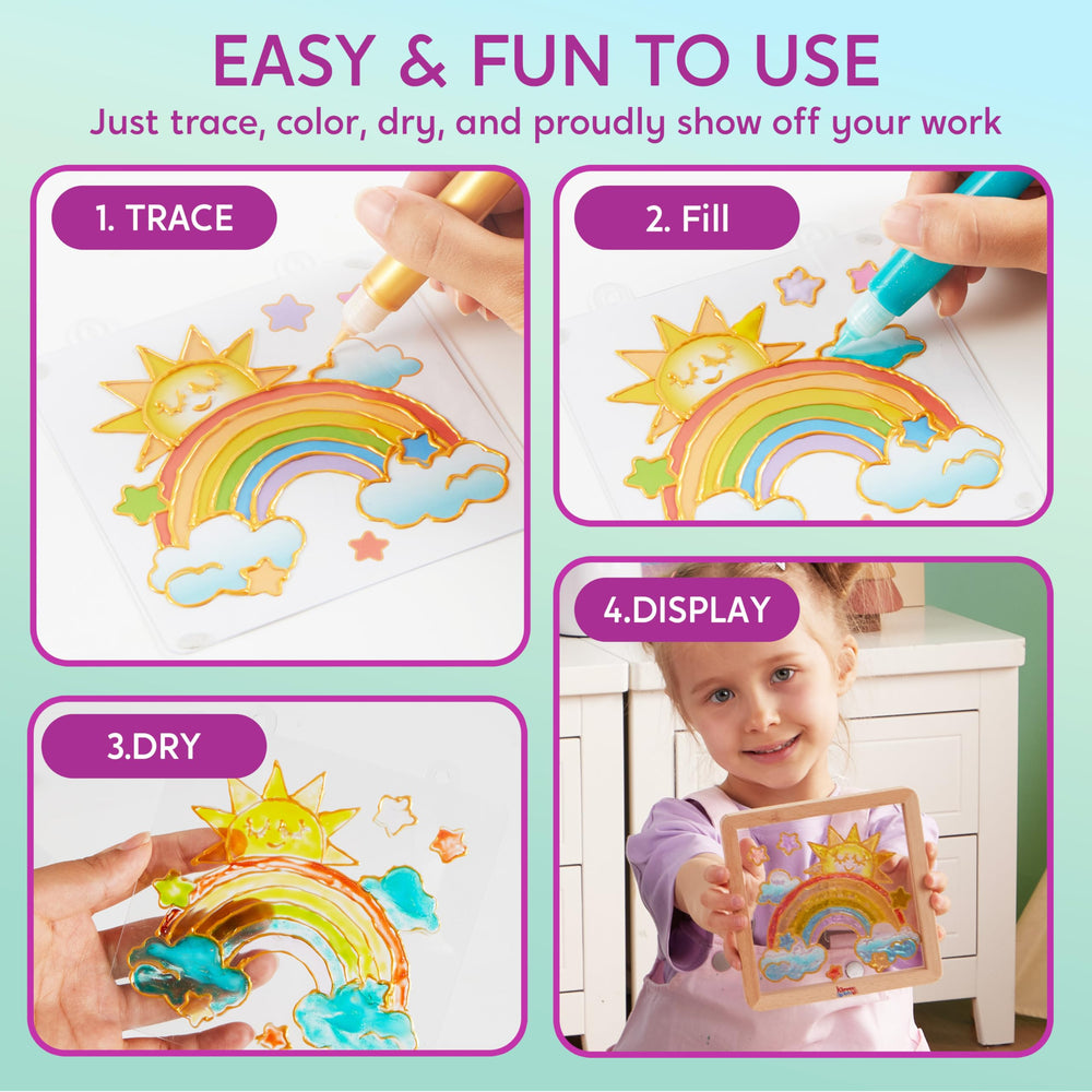 Klever Kits vibrant gel pens for tracing and filling bold designs.