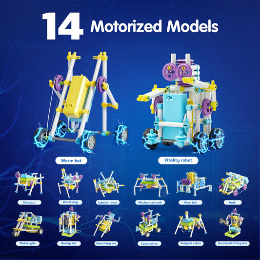 Klever Kits walking machines demonstrate hands-on engineering exploration for children.
