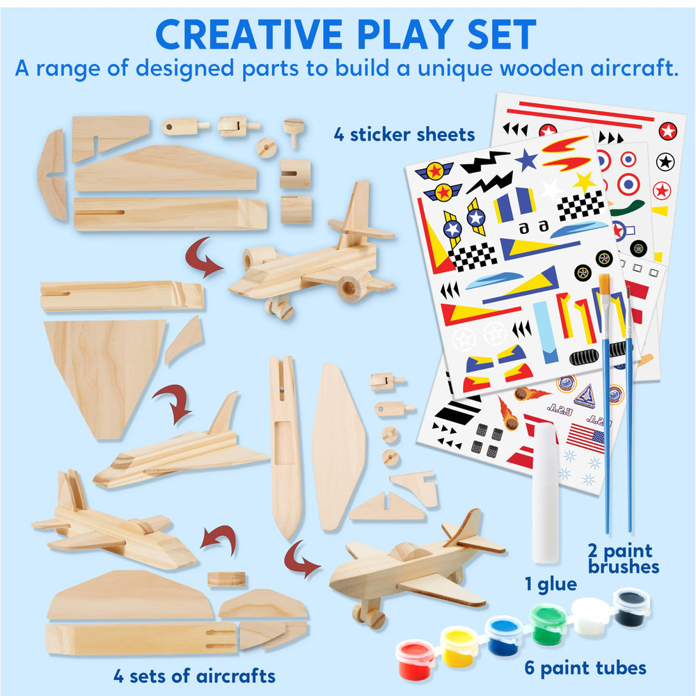 Klever Kits wooden jet model ready for coloring and personalization