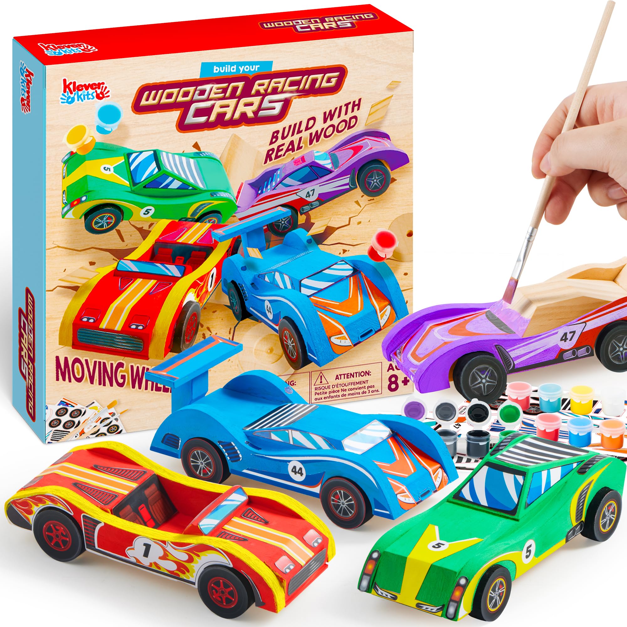 Klever Kits wooden race cars kit with pre-cut pieces for easy assembly