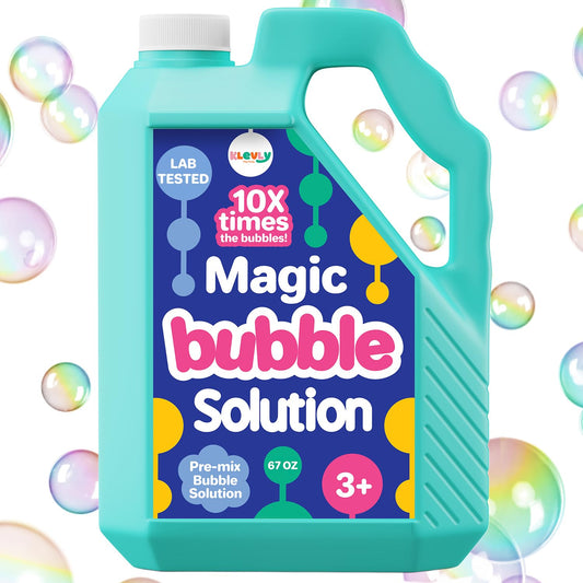 Klevly 67 oz iridescent bubble solution bottle pour for effortless refills.