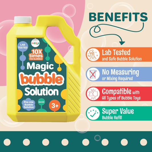 Klevly 32oz non-toxic bubble solution bottle designed for safe kids' play