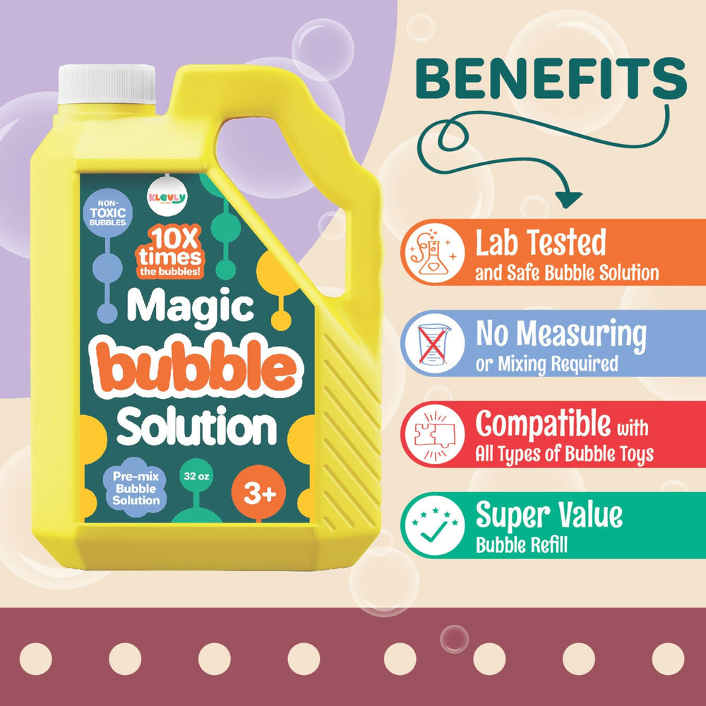 Klevly non-toxic bubble refill bottle safe for kids and family play.