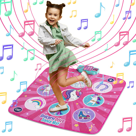 Klevly Unicorn Dance Mat folded compact for easy storage and portability.