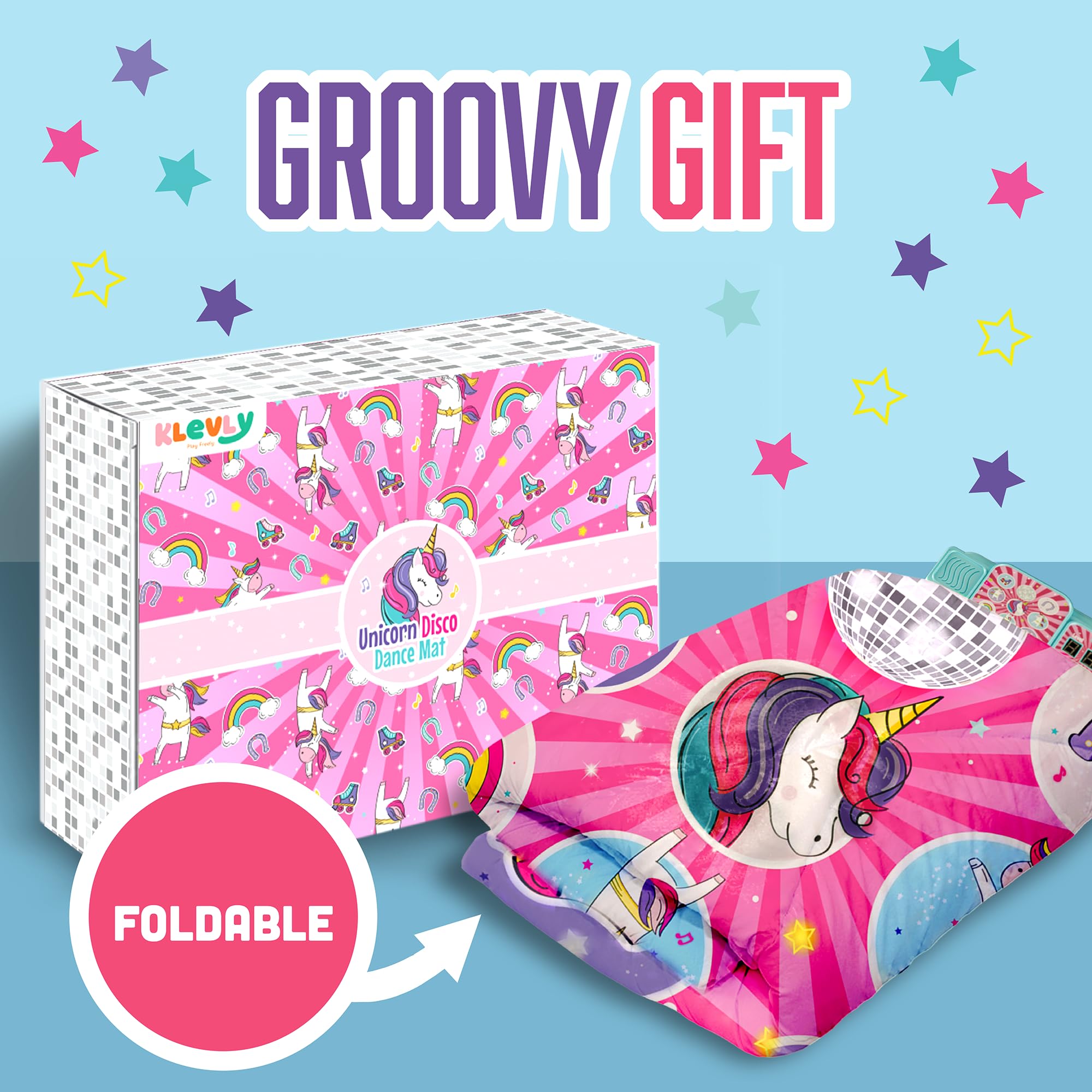 Klevly Unicorn Dance Mat portable design for home or travel.