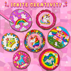 Klmars glow-in-the-dark unicorn wood slices ready for vivid coloring and decorating.