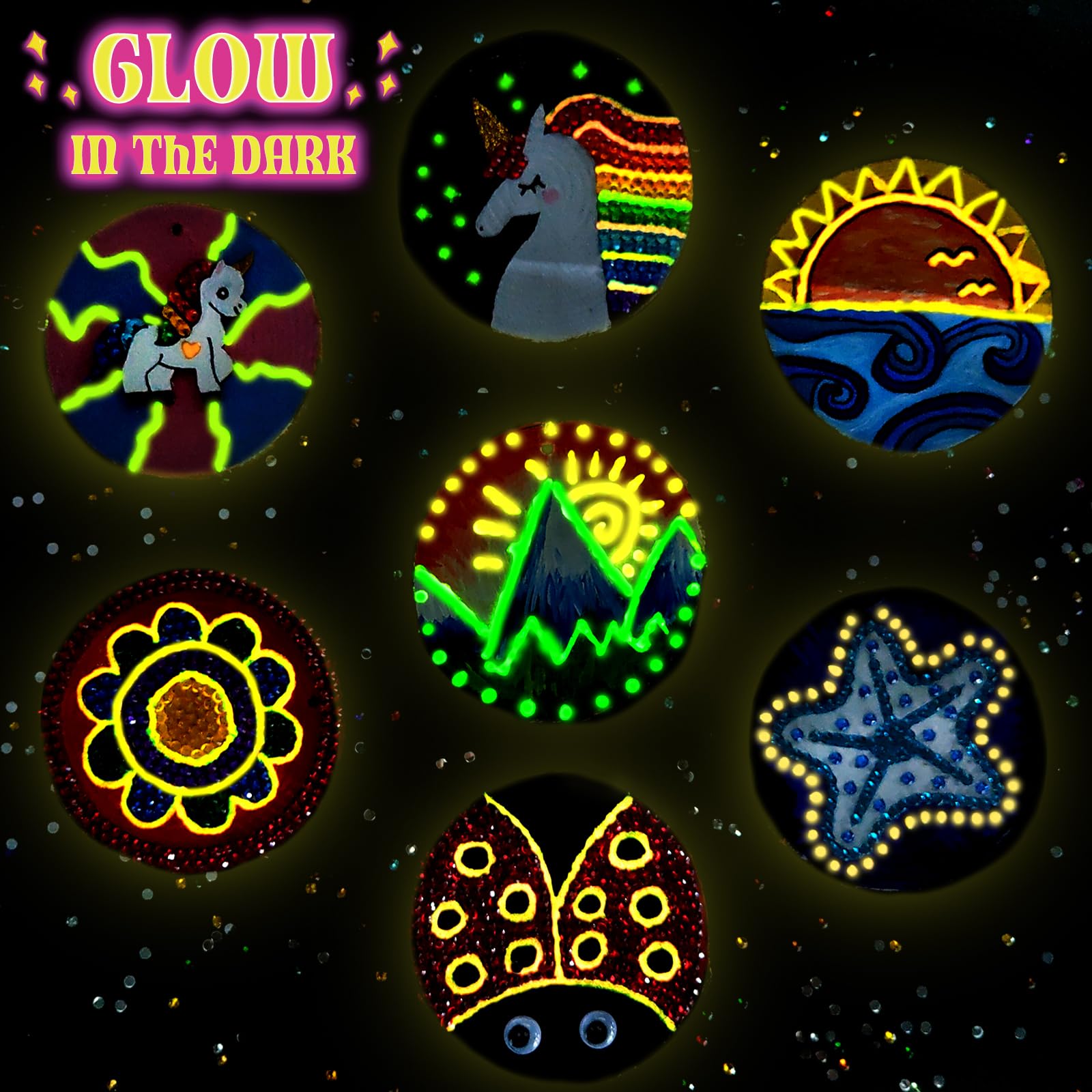 Klmars glow paint in dark effect enhances artwork visibility in low light.