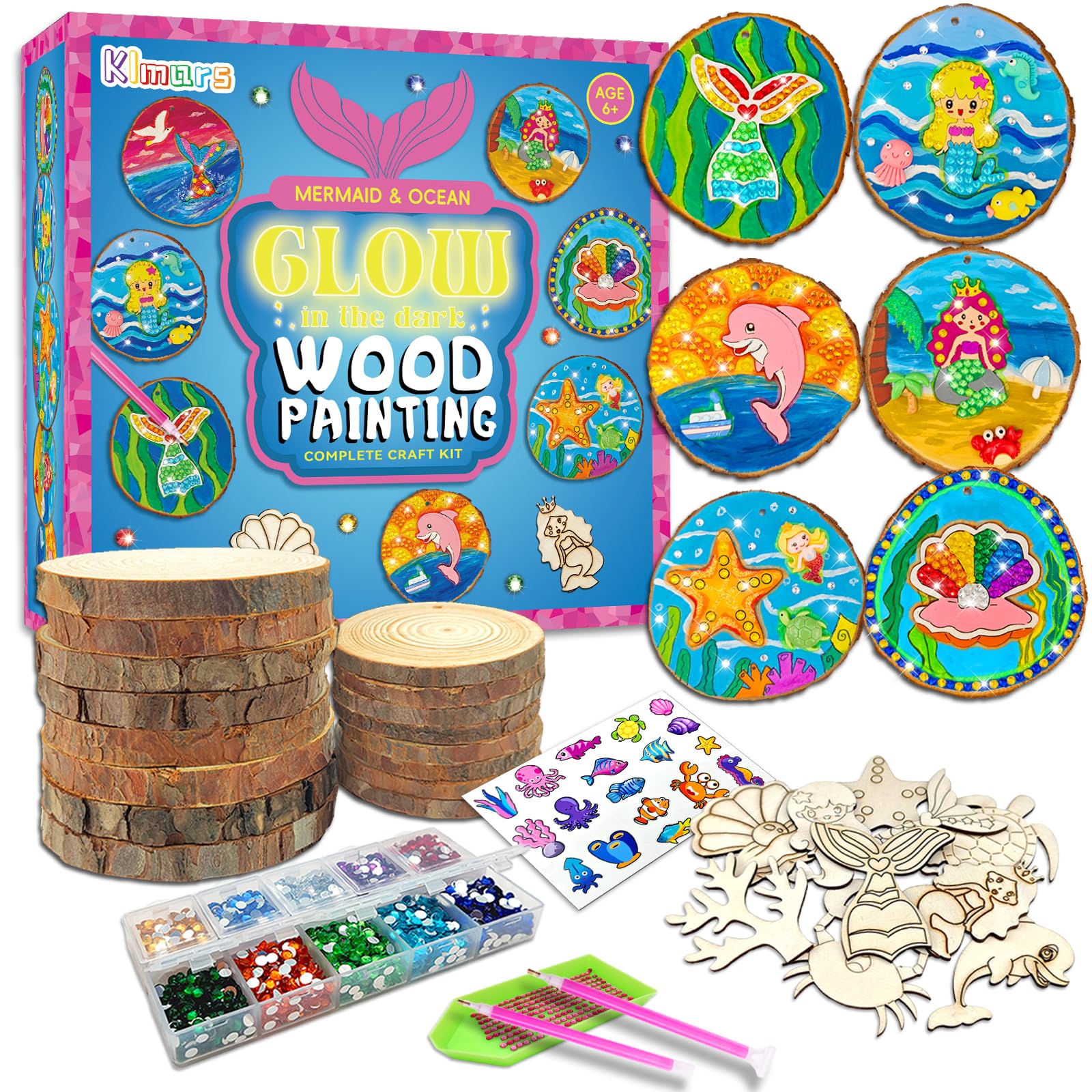 Klmars Mermaid wood painting kit glowing artwork in the dark for kids