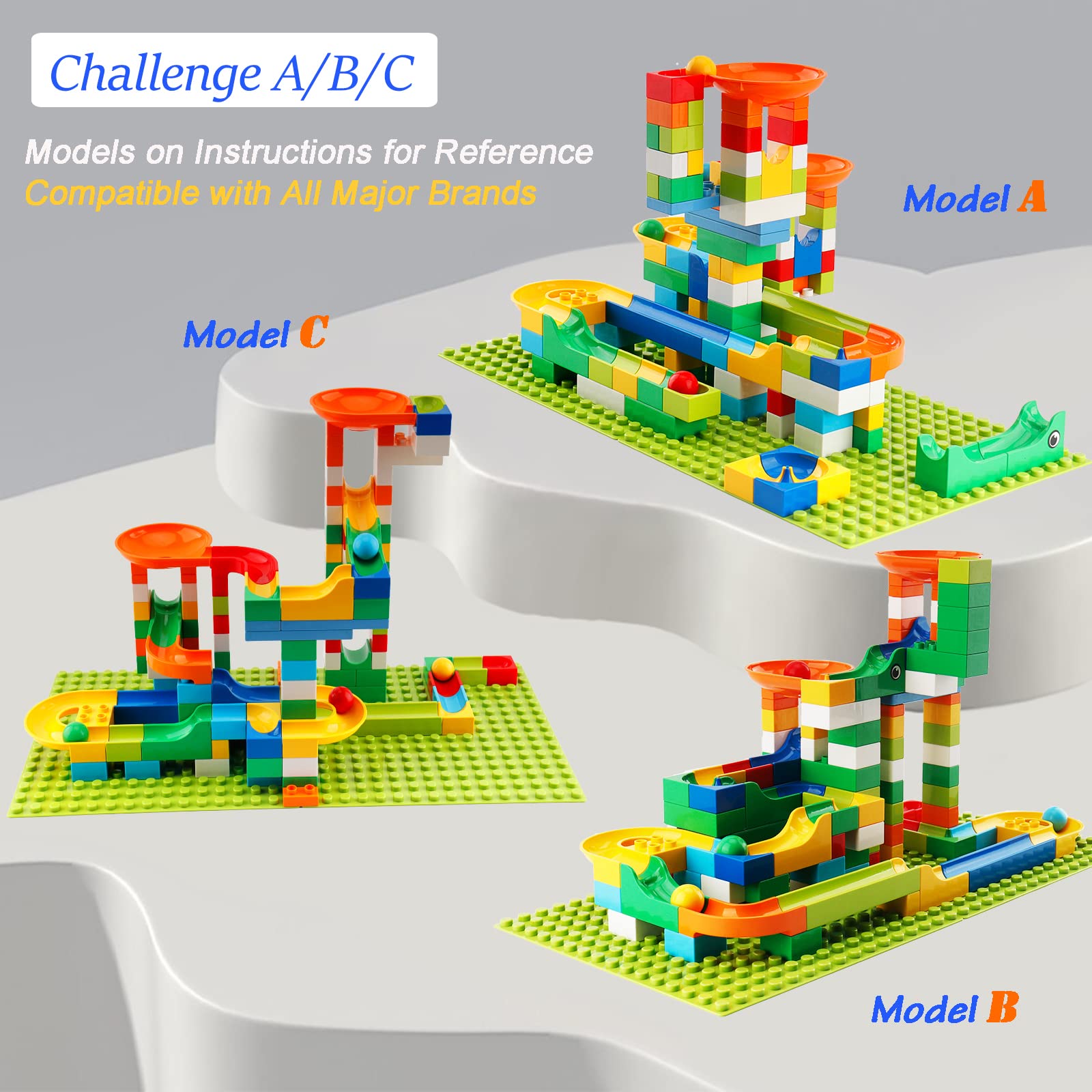 Klobroz Marble Run bricks close-up, showcasing smooth edges for young builders.